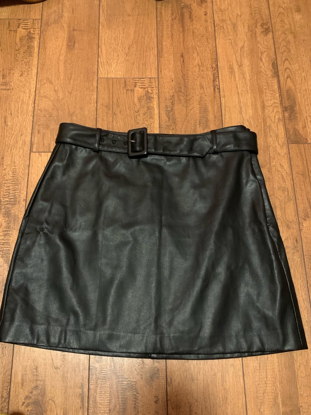 Loft Black Faux Leather Belted Mini Skirt